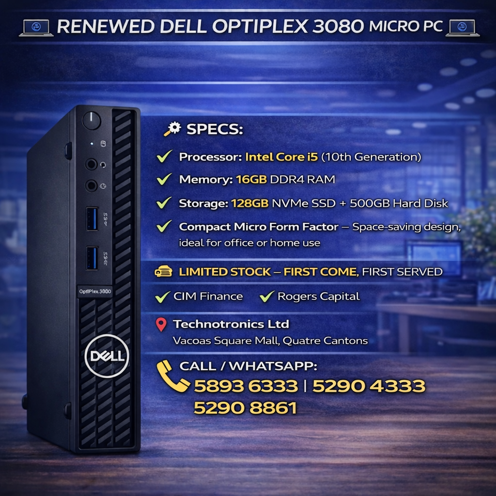 Renewed Dell OptiPlex 3080 Micro PC – Core i5 10th Gen