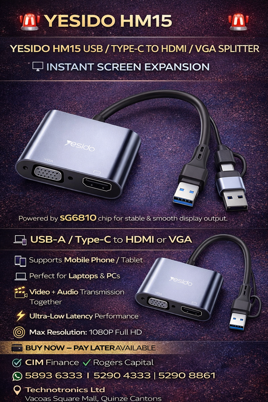YESIDO HM15 USB / TYPE-C TO HDMI / VGA SPLITTER
