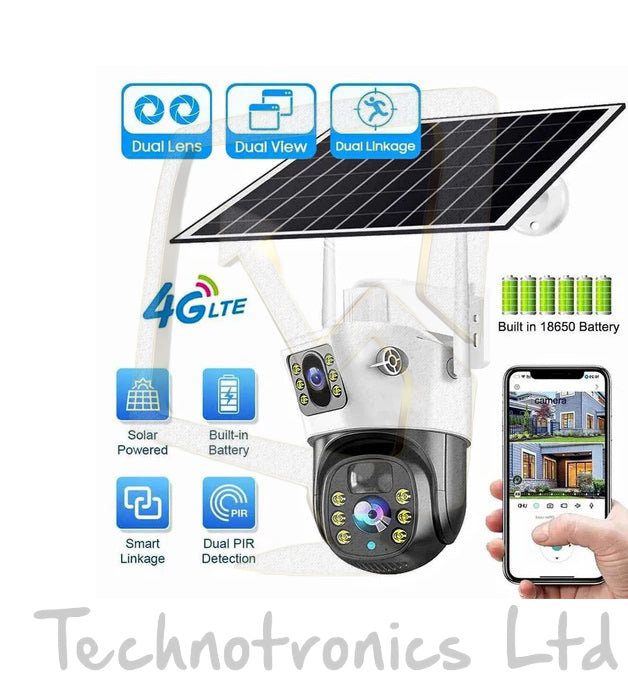 Solar Panel Dual Lens 4G with Siren Light -Sim CCTV Camera  Outdoor