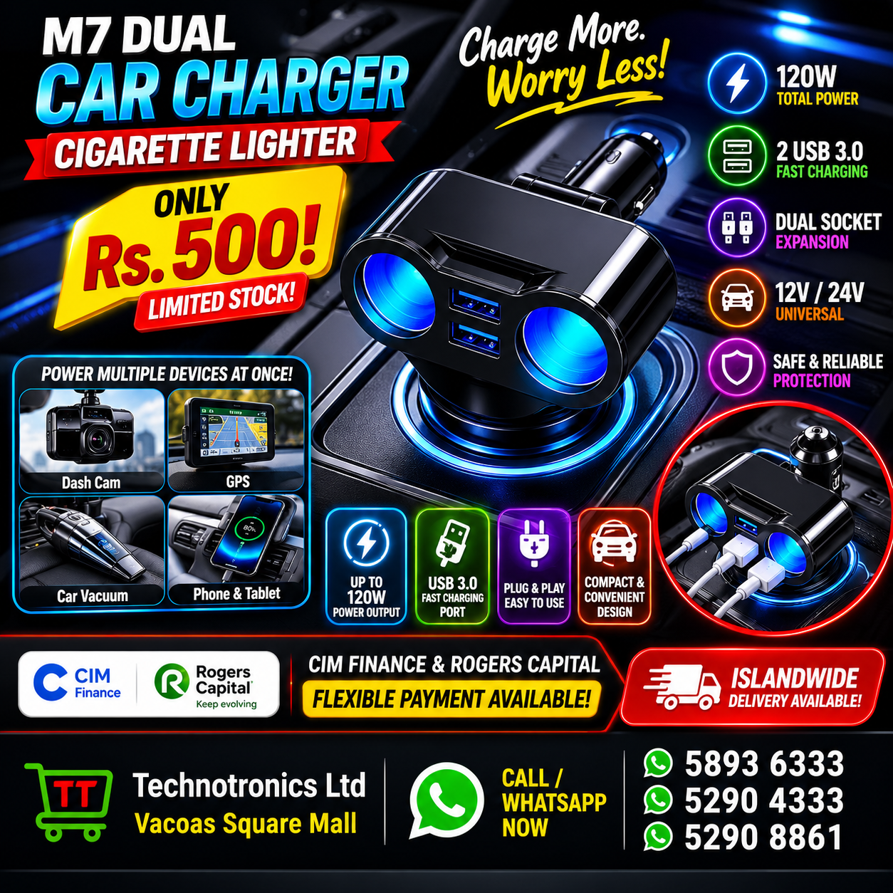 M7 Dual Car Charger Cigarette Lighter