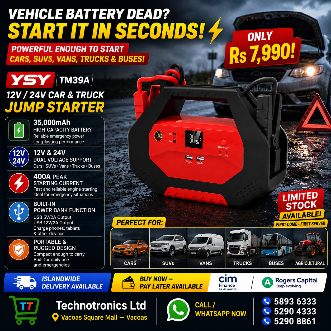 Car Jump Starter - 12V / 24V Car, Truck & Bus( Vehicle)
