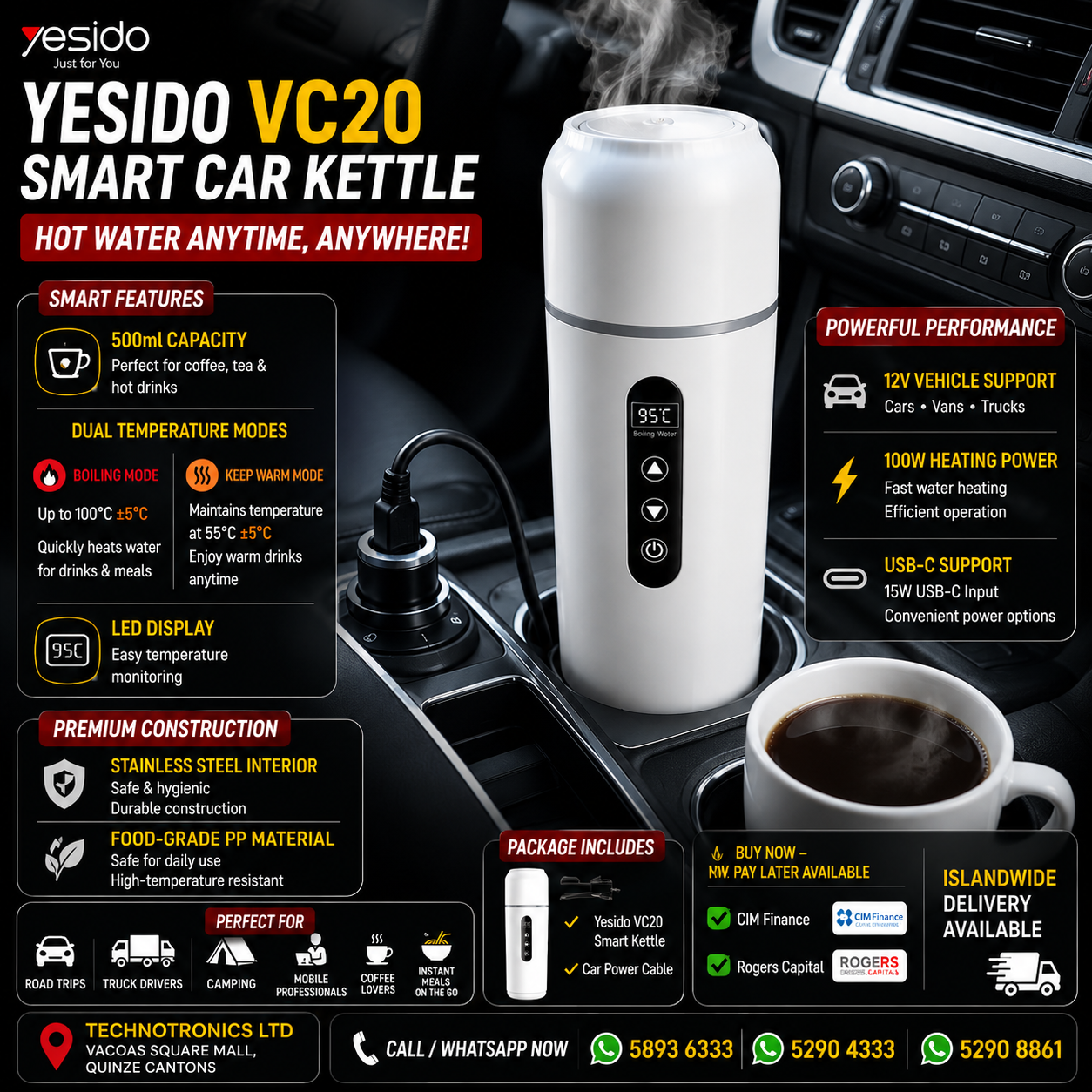 YESIDO VC20 Smart Car Kettle