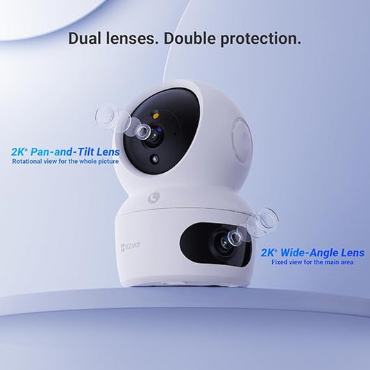 EZVIZ by Hikvision | H7C Dual-Lens (2K + 2K) Resolution Pan & Tilt Wi-Fi Camera | Panic 2 Way Call Button | AI Human Detection | Panoramic View |Smart Color Night Vision| Upto 512GB SD Card Support | Indoor Camera