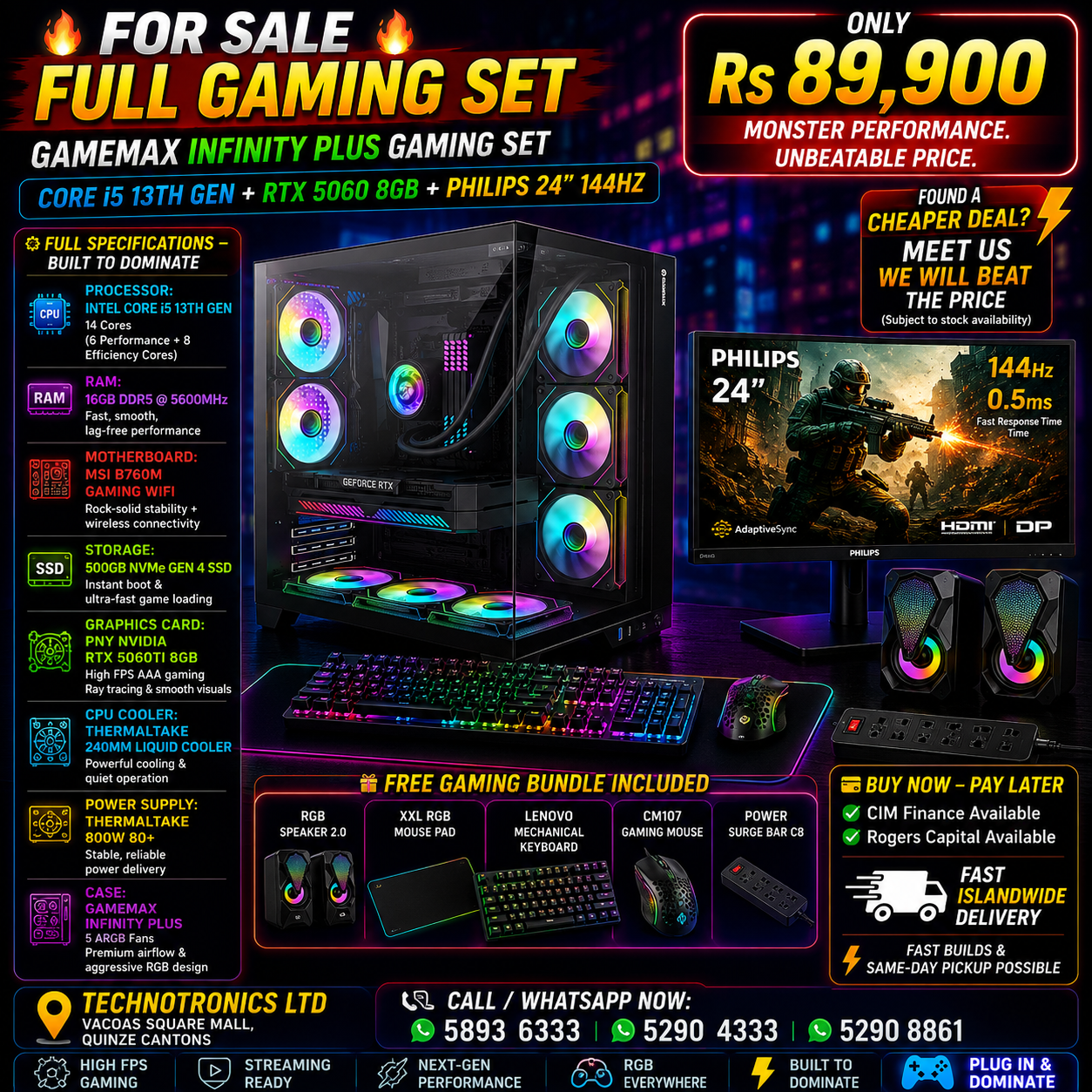 Gamemax Infinity Plus Set | Core i5 13th gen | 16GB RAM DDR5 | Storage: 500GB NVMe Gen 4 SSD| RTX 5060TI
