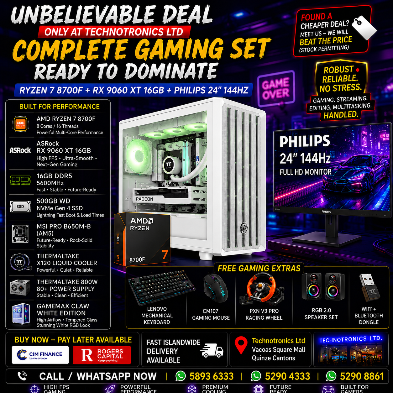Gamemax Claw Gaming Set | RYZEN 7 8700F | RAM 16GB DDR5 | 500GB WD NVMe | RX 9060 XT 16GB