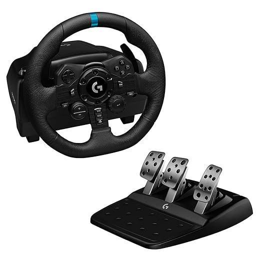 Logitech G923 Racing Wheel and Pedals  Featuring TRUEFORCE  Responsive Pedal, Dual Clutch Launch Control, and Genuine Leather Wheel Cover