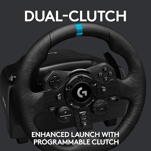 Logitech G923 Racing Wheel and Pedals  Featuring TRUEFORCE  Responsive Pedal, Dual Clutch Launch Control, and Genuine Leather Wheel Cover
