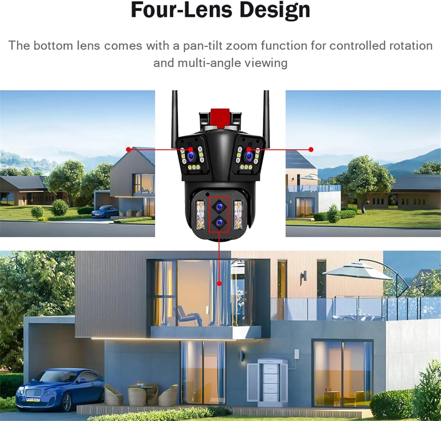 🎥 4 Lens Camera with Siren Light -Outdoor