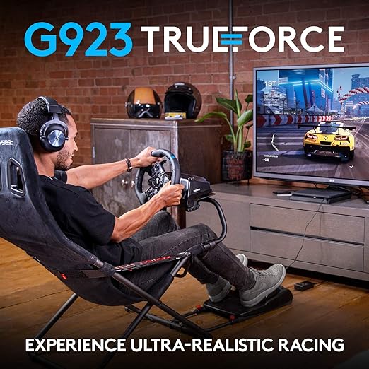 Logitech G923 Racing Wheel and Pedals  Featuring TRUEFORCE  Responsive Pedal, Dual Clutch Launch Control, and Genuine Leather Wheel Cover