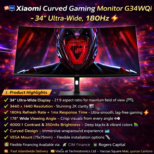 Xiaomi Curved Gaming Monitor G34WQi – 34” Ultra-Wide, 180Hz