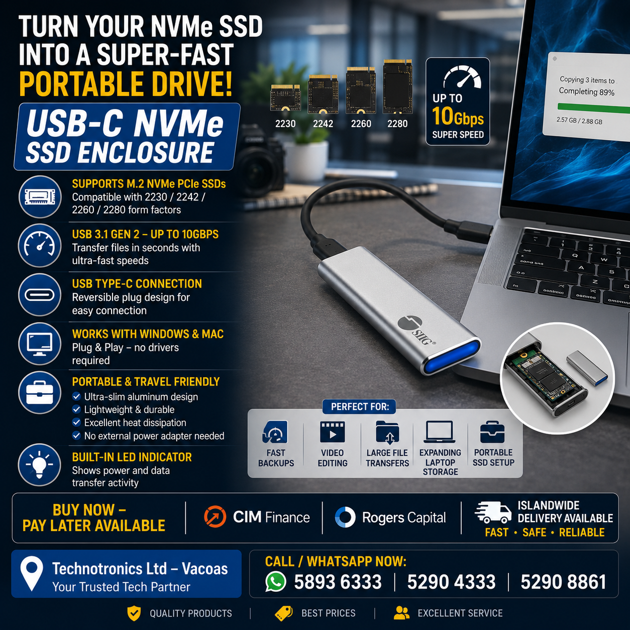 USB 3.1 Gen 2 Type-C to M.2 PCIe SSD NVMe Enclosure