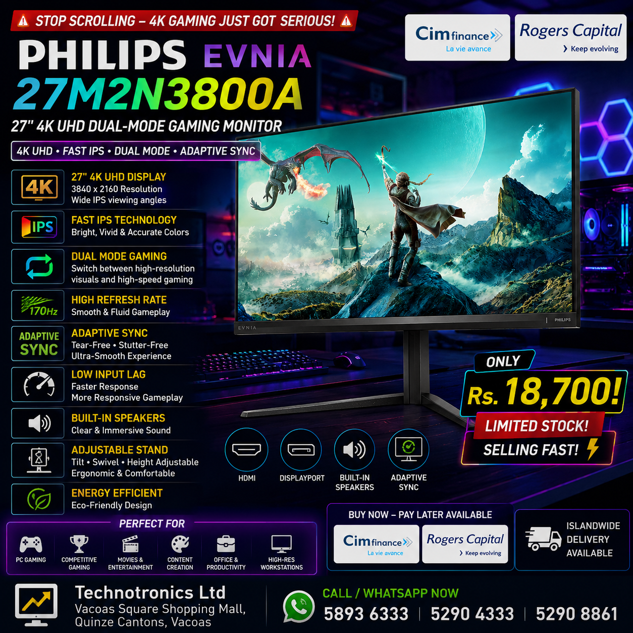 PHILIPS EVNIA 27M2N3800A – 27" 4K UHD DUAL-MODE GAMING MONITOR