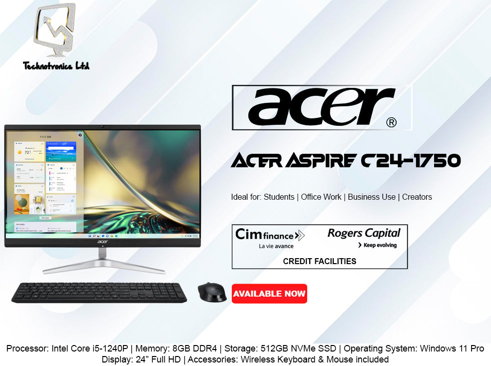 ACER ASPIRE C24-1750 All In One | Processor: Intel Core i5-1240P | Memory: 8GB DDR4 | Storage: 512GB NVMe SSD