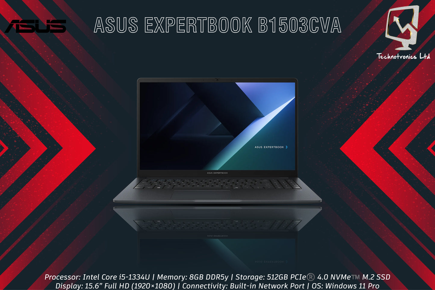 ASUS EXPERTBOOK B1503CVA-I58512BMUX | Processor: Intel Core i5-1334U | Memory: 8GB DDR5 | Storage: 512GB PCIe®️ 4.0 NVMe