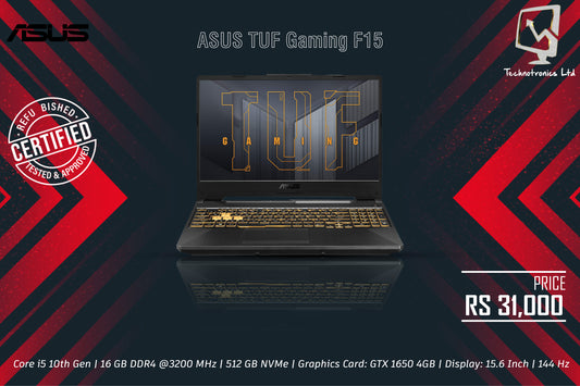 Asus Tuf Gaming F15, Core i5 10th Gen, RAM: 16GB DDR4, Storage: 512GB NVMe, Graphics Card: GTX 1650 4GB