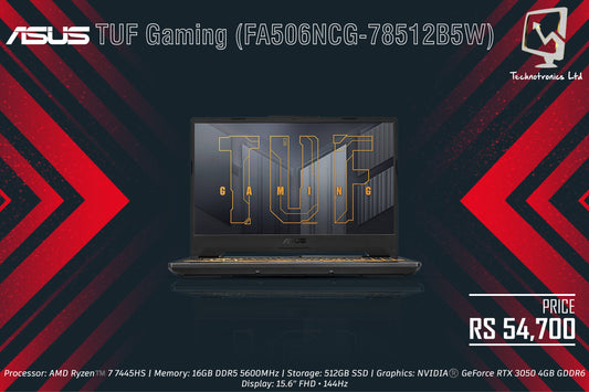 Laptop Asus TUF Gaming (FA506NCG-78512B5W) | Processor: AMD Ryzen™️ 7 7445HS | Memory: 16GB DDR5 5600MHz | Storage: 512GB SSD | Graphics: NVIDIA®️ GeForce RTX 3050 4GB GDDR6