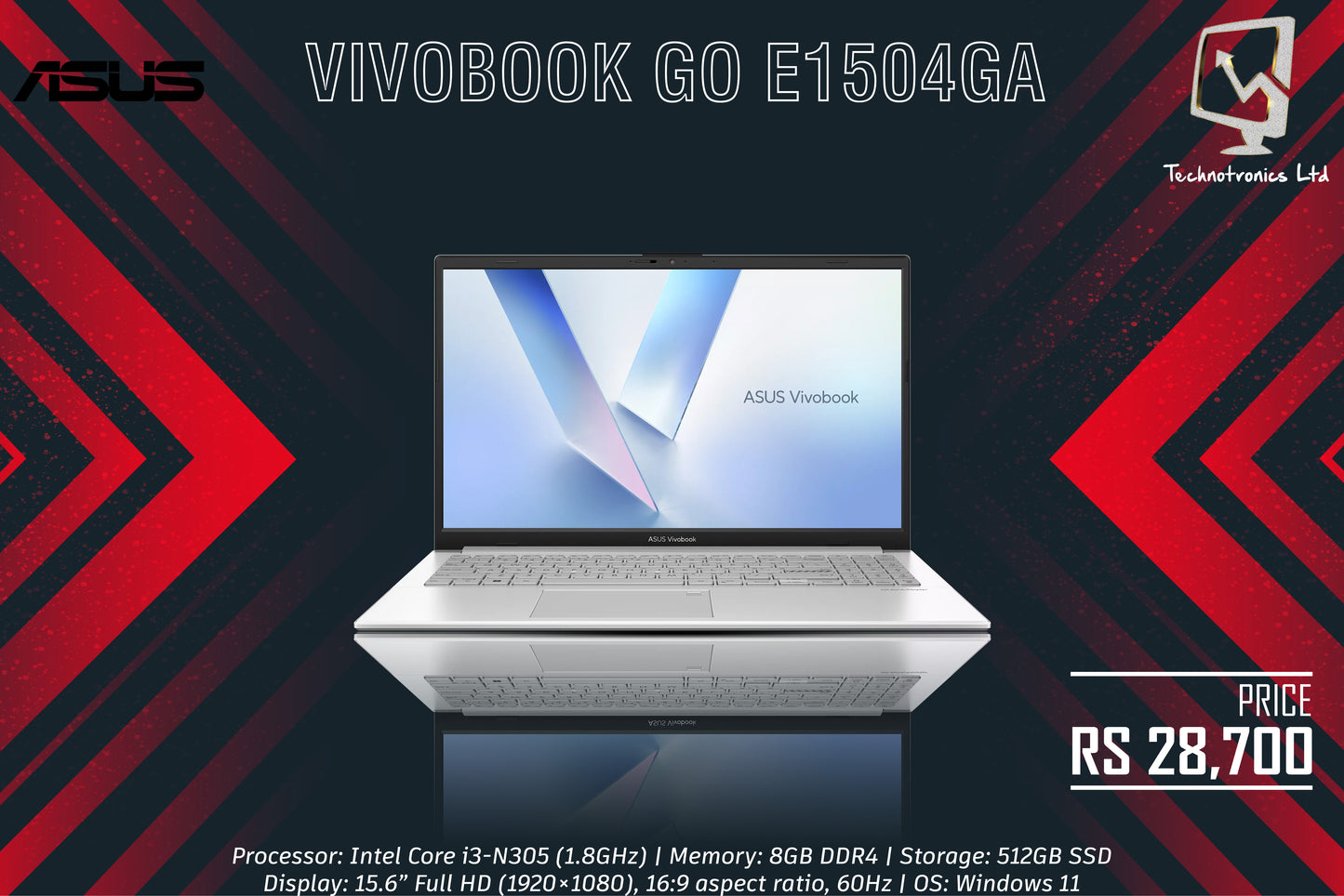 ASUS VIVOBOOK GO E1504GA  | Processor: Intel Core i3-1315U | Memory: 8GB DDR4 | Storage: 512GB M.2 NVMe SSD