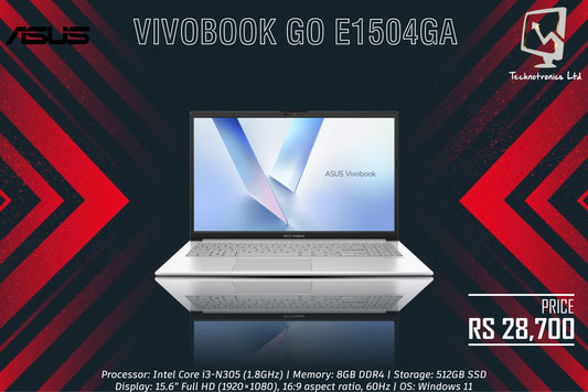 ASUS VIVOBOOK GO E1504GA  | Processor: Intel Core i3-1315U | Memory: 8GB DDR4 | Storage: 512GB M.2 NVMe SSD
