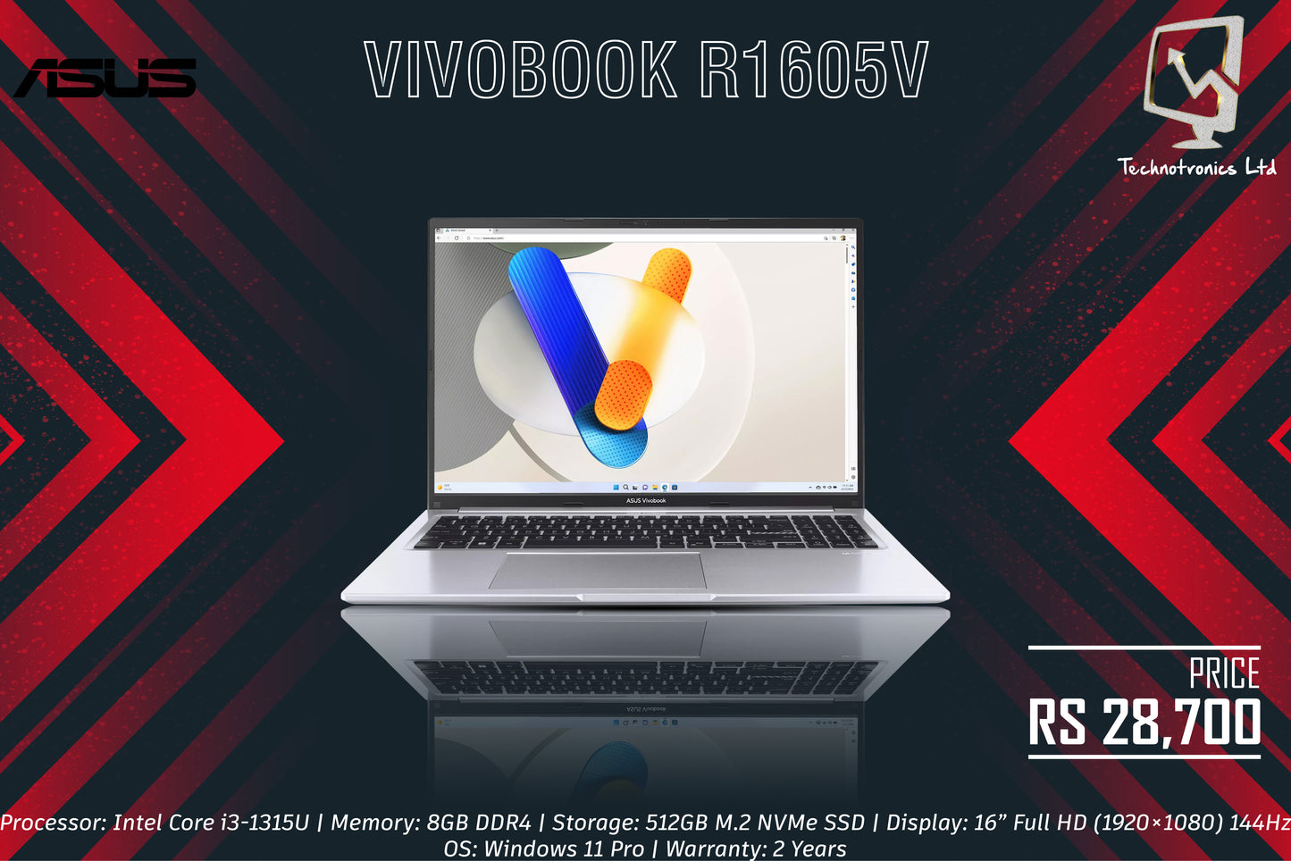 ASUS VIVOBOOK R1605V | Processor: Intel Core i3-1315U | Memory: 8GB DDR4 | Storage: 512GB M.2 NVMe SSD