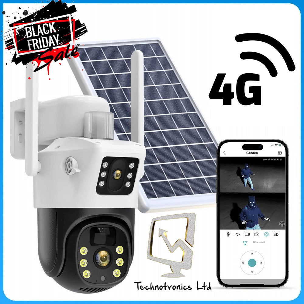 Solar Panel Dual Lens 4G with Siren Light -Sim CCTV Camera  Outdoor