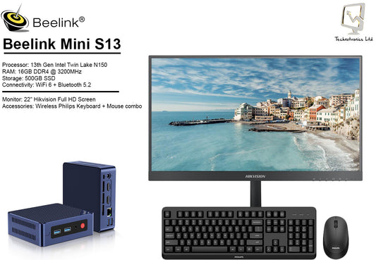Beelink Mini S13 Set | Processor: 13th Gen Intel Twin Lake N150 | RAM: 16GB DDR4 @ 3200MHz | Storage: 500GB SSD