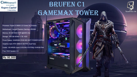 Brufen C1 GAMEMAX TOWER, Ryzen 9 3900X, 64 GB RAM DDR4 @3200 mhz,L 500 GB NVME+1 TB  HDD, RTX 4060ti 8 GB PNY