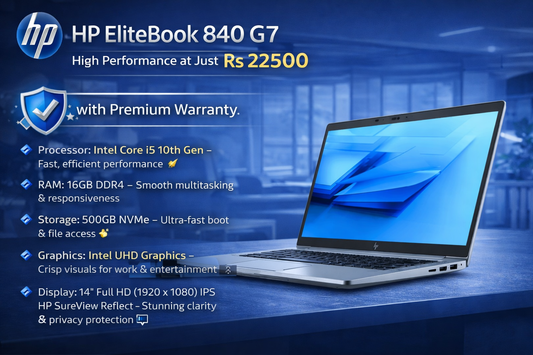 HP Elitebook 840 G7 | Processor: Intel Core i5 10th Gen | RAM: 16GB DDR4 | Storage: 500GB NVMe