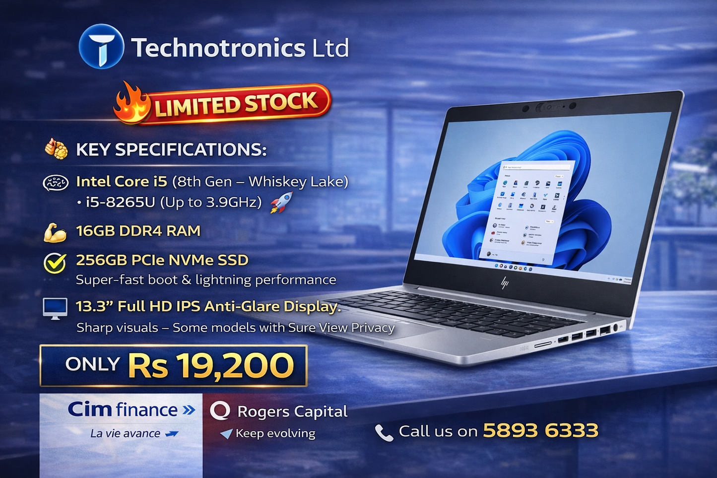Renewed HP EliteBook 830 G6 -Core i5 , 16GB Ram DDR4, 250 GB Nvme