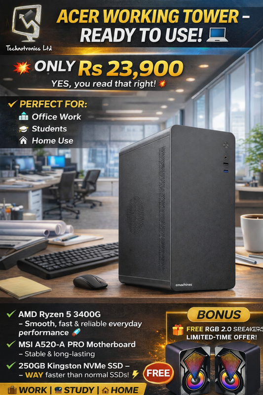 FULL ACER WORKING TOWER -Ryzen 5 3400G, 8GB RAm, 250GB Nvme