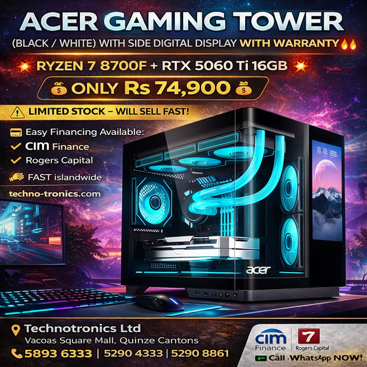 ACER GAMING TOWER (BLACK / WHITE) WITH SIDE DIGITAL DISPLAY+ RYZEN 7 8700F + RTX 5060 Ti 16GB 💥