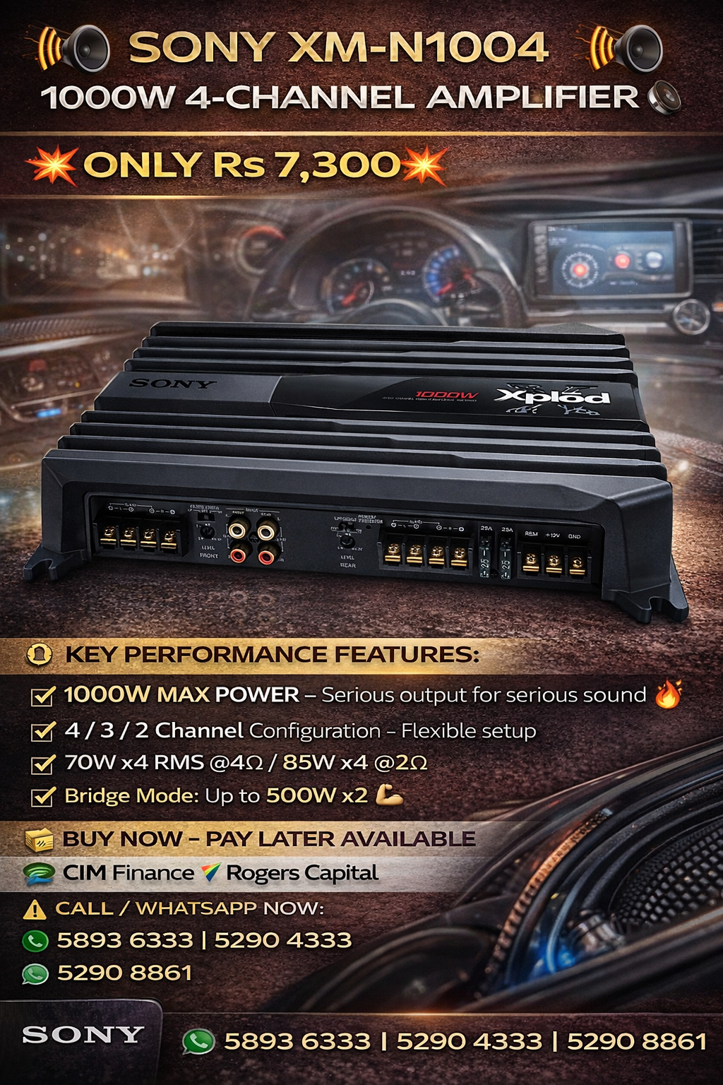 SONY XM-N1004 1000W 4-CHANNEL  CAR AMPLIFIER ONLY Rs 7,300 💥