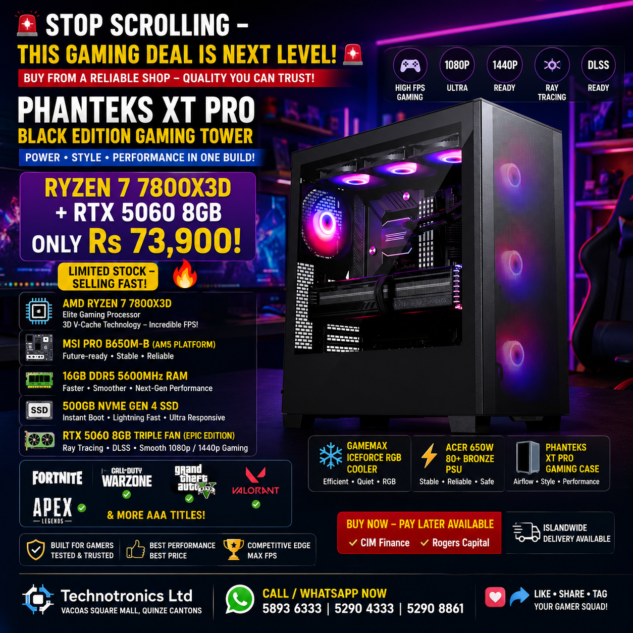 Phanteks XT Pro BLACK- RYZEN 7 7800X3D + RTX 5060 8GB