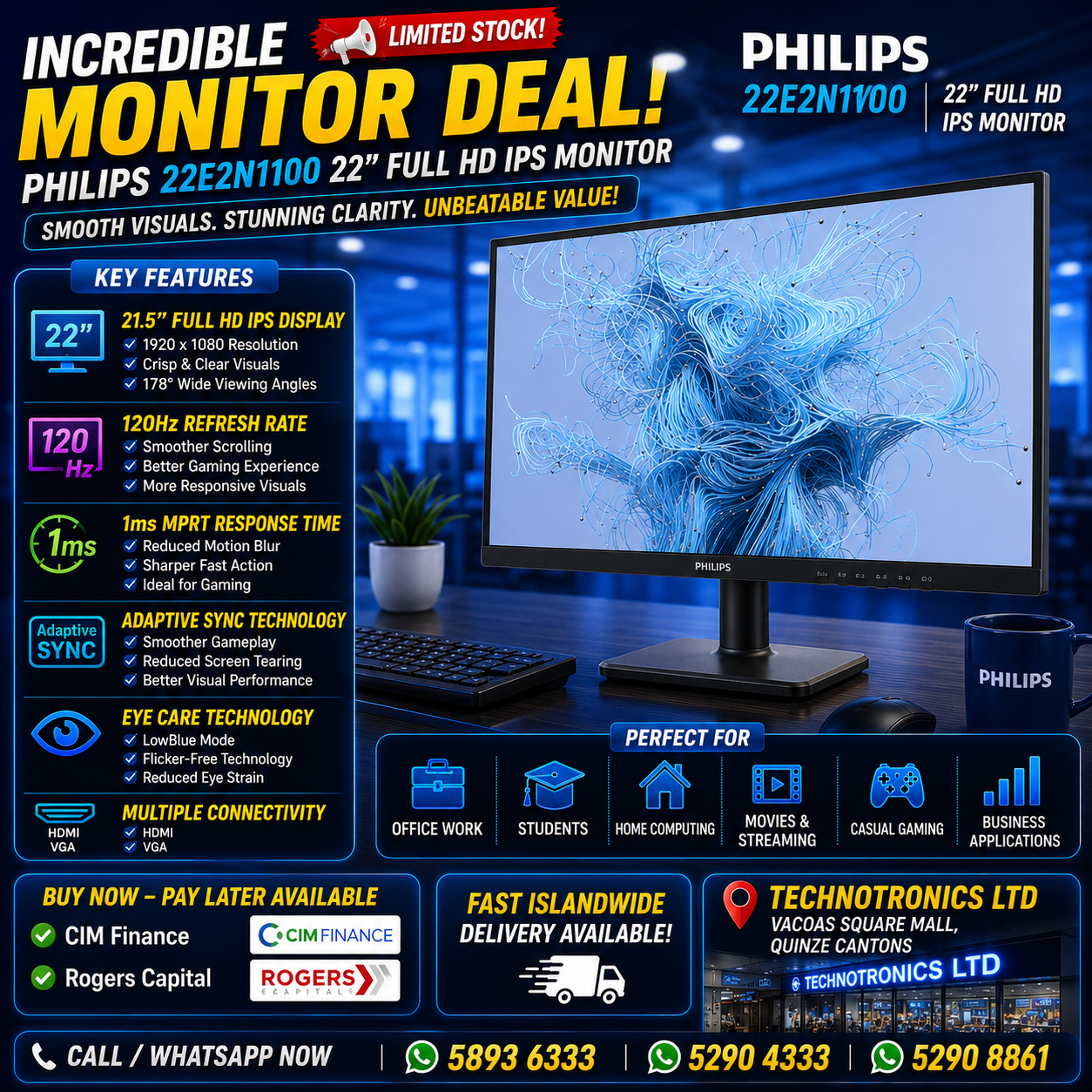 Philips 22E2N1100 22" Full HD IPS Monitor