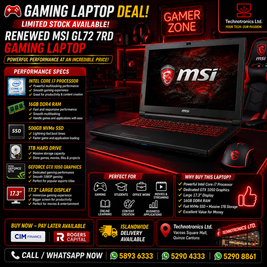RENEWED MSI GL72 7RD GAMING LAPTOP