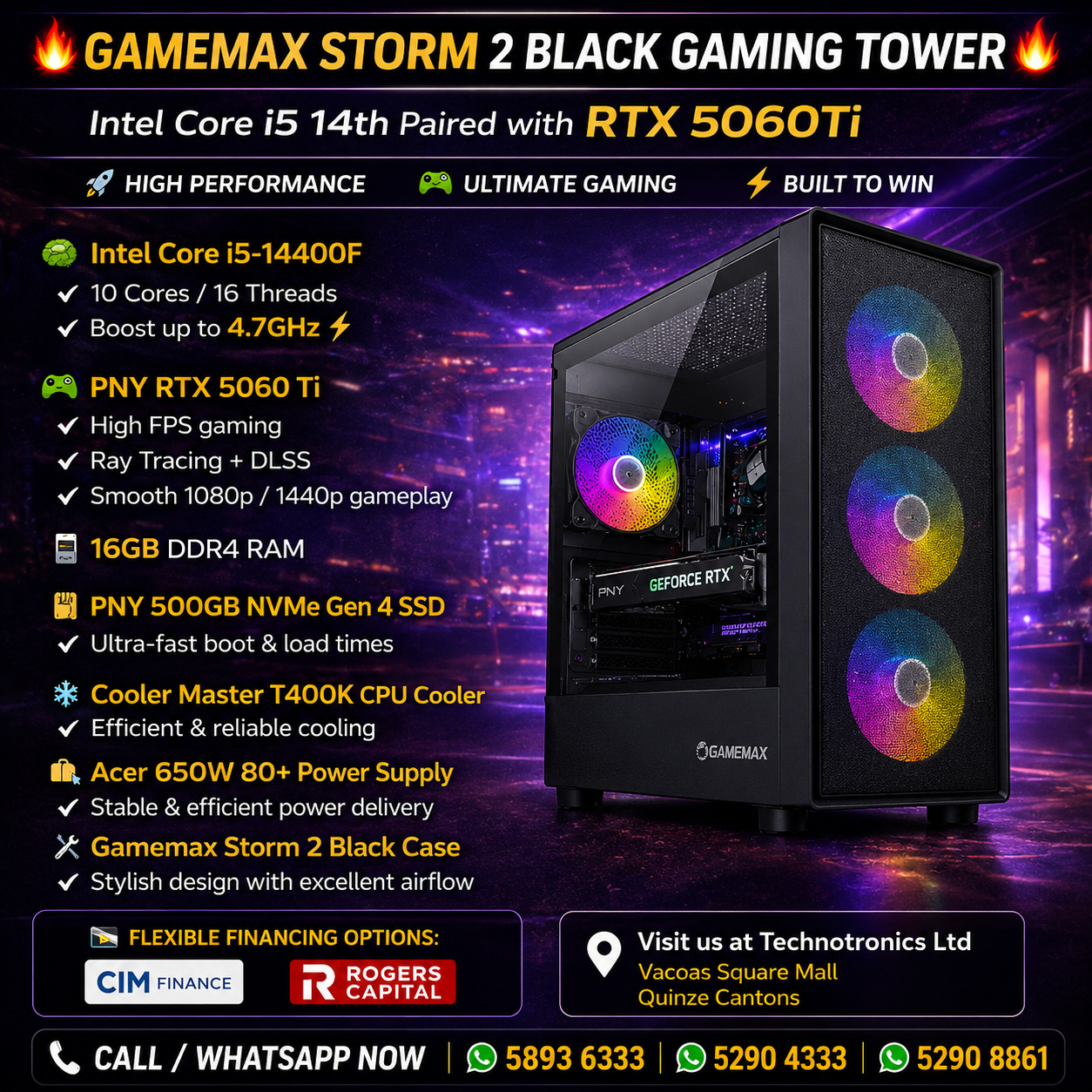 GAMEMAX STORM 2 BLACK GAMING TOWER -Intel Core i5 14th Paired with RTX 5060TI 🔥
