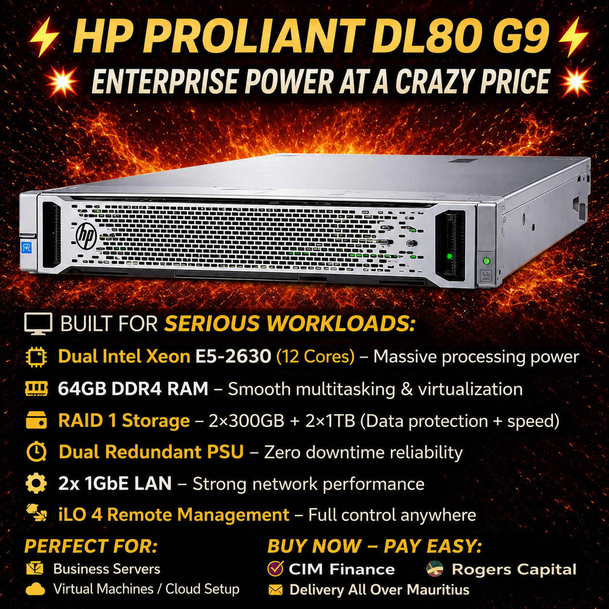 RENEWED HP PROLIANT DL360 G9 DUAL PROCESSOR-Server 64GB RAM