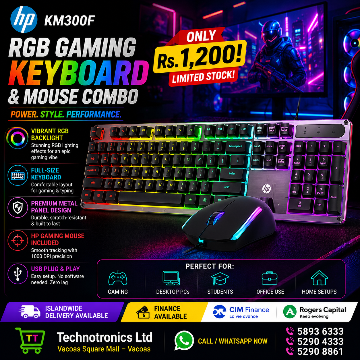HP KM300F RGB Gaming Keyboard & Mouse Combo