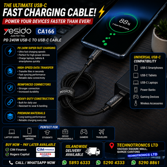 Yesido CA166 PD 240W USB-C / Type-C to USB-C / Type-C Super Fast Charging Data Cable