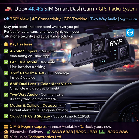 Ubox 4K 4G SIM Smart Dash Cam + GPS Tracker System- Vehicle