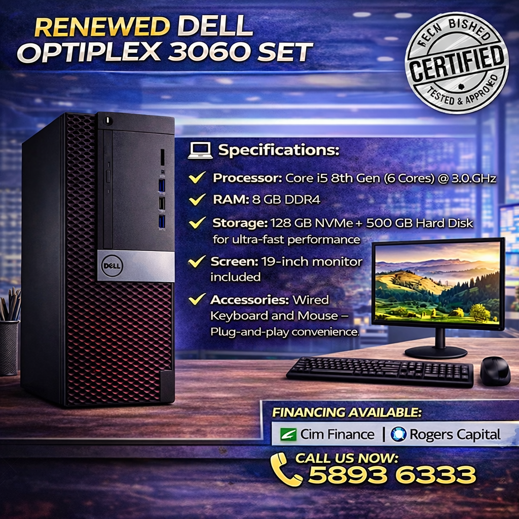 Dell Optiplex 3060 Set | Processor: Core i5 8th Gen | RAM: 8 GB | Storage:  128 GB Nvme+ 500 GB Hard Disk