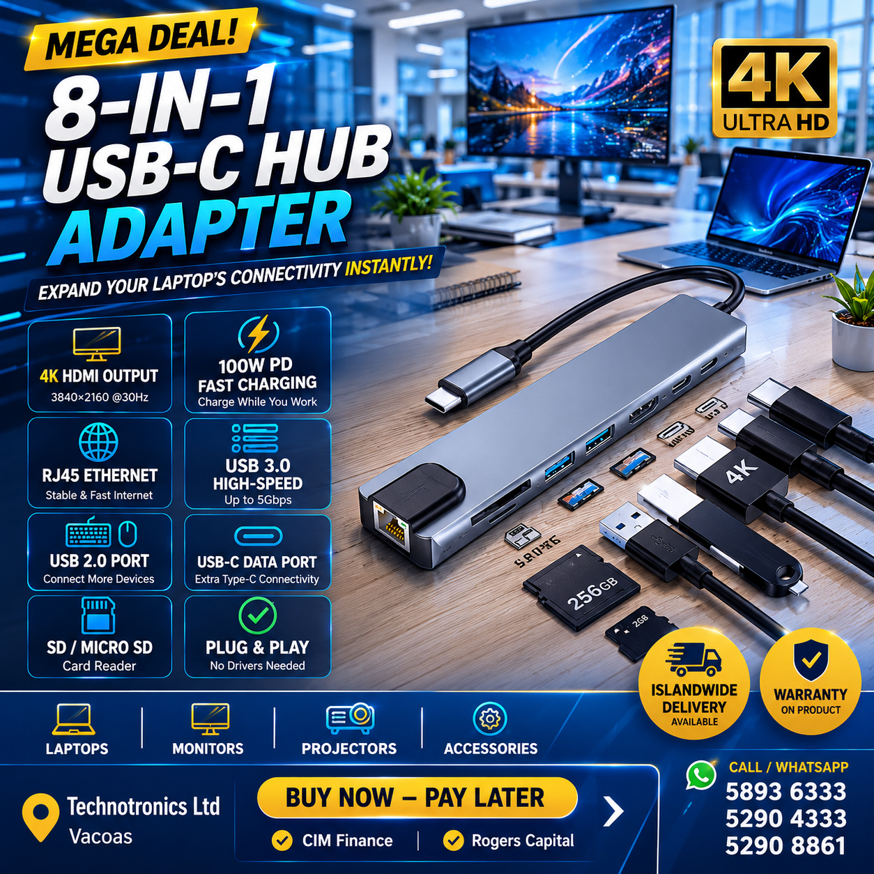USB C Hub 8 in 1 Multifunction Adapter for MacBook & Windows