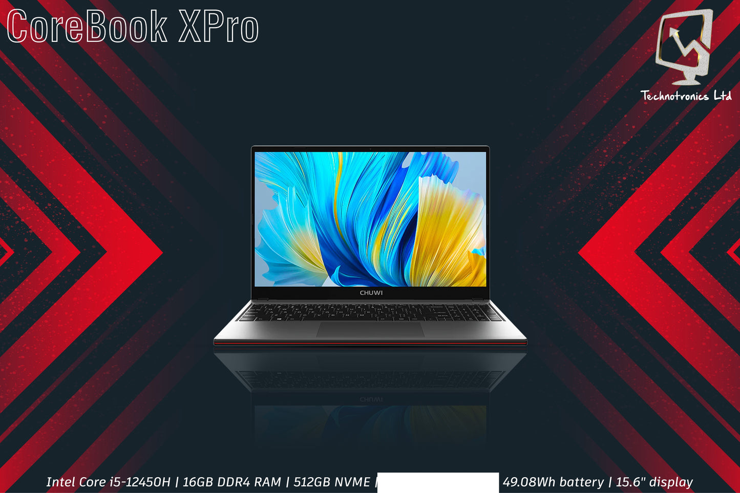 Chuwi CoreBook XPro | Intel Core i5-12450H | 16GB DDR4 RAM | 512GB NVME| 49.08Wh battery | 15.6" display