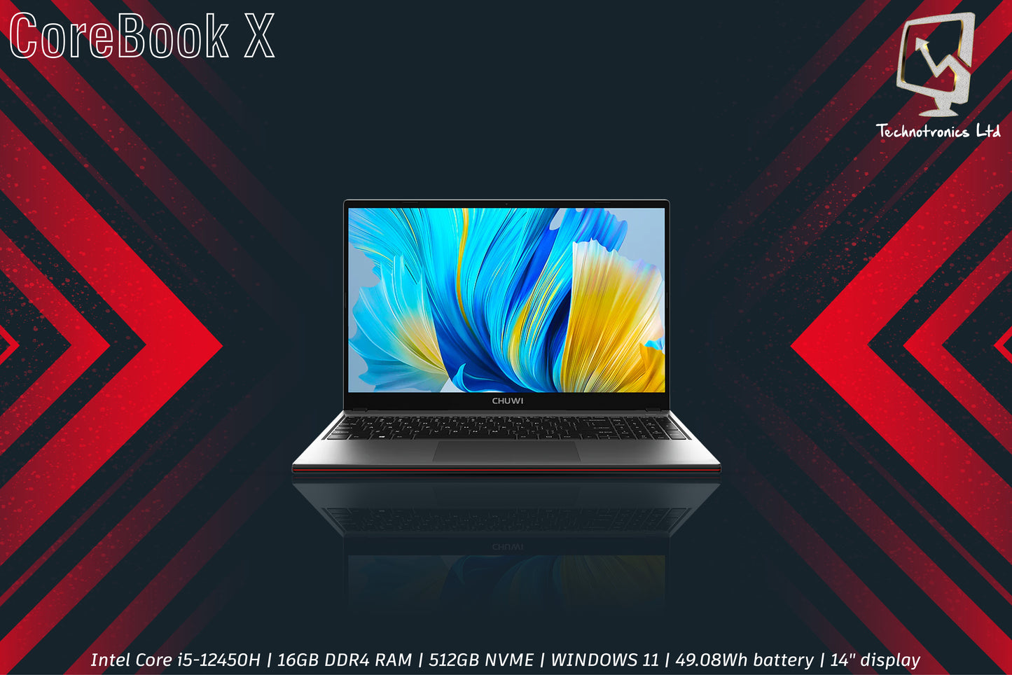 Chuwi CoreBook X | Intel Core i5-12450H | 16GB DDR4 RAM | 512GB NVME| 49.08Wh battery | 14" display