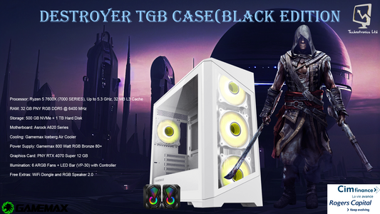 Gamemax Destroyer White Edition Tower | Ryzen 5 7600X (7000 SERIES) |  32 GB PNY RGB DDR5 |  500 GB NVMe + 1 TB Hard Disk | Graphics Card: PNY RTX 4070 Super 12 GB