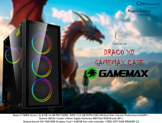 Technotronics Ltd - Gamemax Revolt Casing with RGB Led Bar +8 ARGB Fans Ø  Ryzen 5 5600X Up to 4.6 Ghz Overclock Edition Motherboard: Gaming Asrock  B550m Pro4 Ø 32 GB DDR4