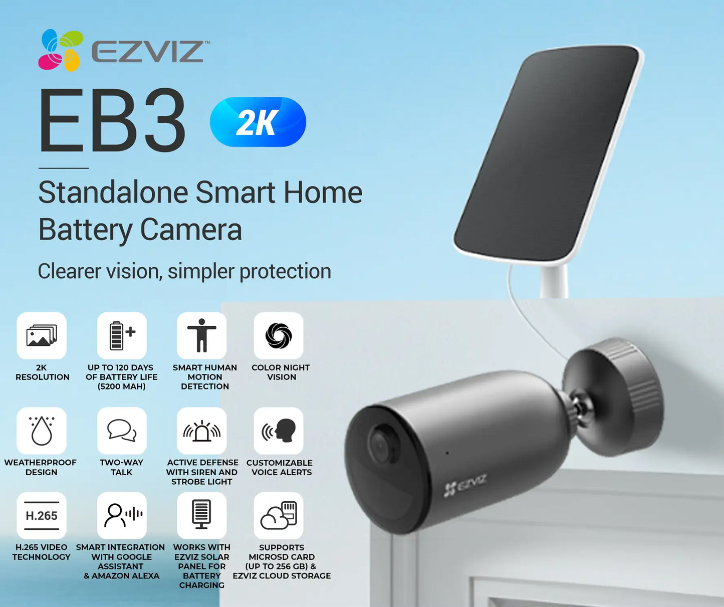 Ezviz Camera EB3 3MP + Solar Panel 5W Standalone Smart Home Battery Camera