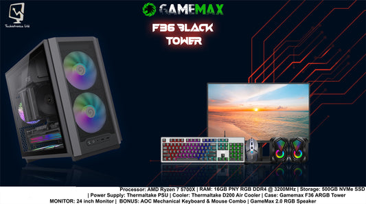 Gamemax F36 Set | AMD Ryzen 7 5700X | RAM: 16GB PNY RGB DDR4 | Storage: 500GB NVMe SSD | Graphics: NVIDIA RTX 5060