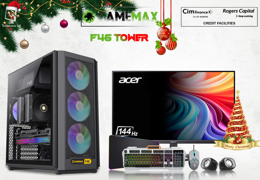 GameMax F46 Gaming Case Tower | Processor: Intel Core Ultra 5 225F | RAM: 16GB DDR5 | Graphics Card: AMD Radeon RX 590 8GBStorage: 500GB NVMe SSD |