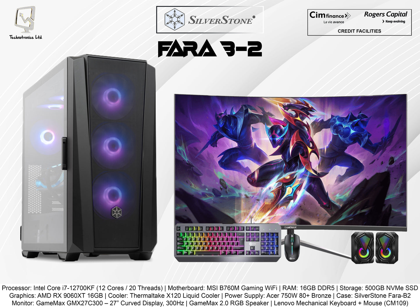 SILVERSTONE FARA-B2 Set | Intel Core i7-12700KF | Storage: 500GB NVMe SSD | RAM: 16GB DDR5 | Graphics: AMD RX 9060XT 16GB