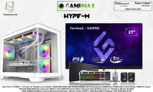 Gamemax Hype M White Set | Processor: Intel Core i7-12700KF | RAM: 16GB DDR5 | Storage: 500GB NVMe  SSD | Graphics: PNY RTX 5060 8GB